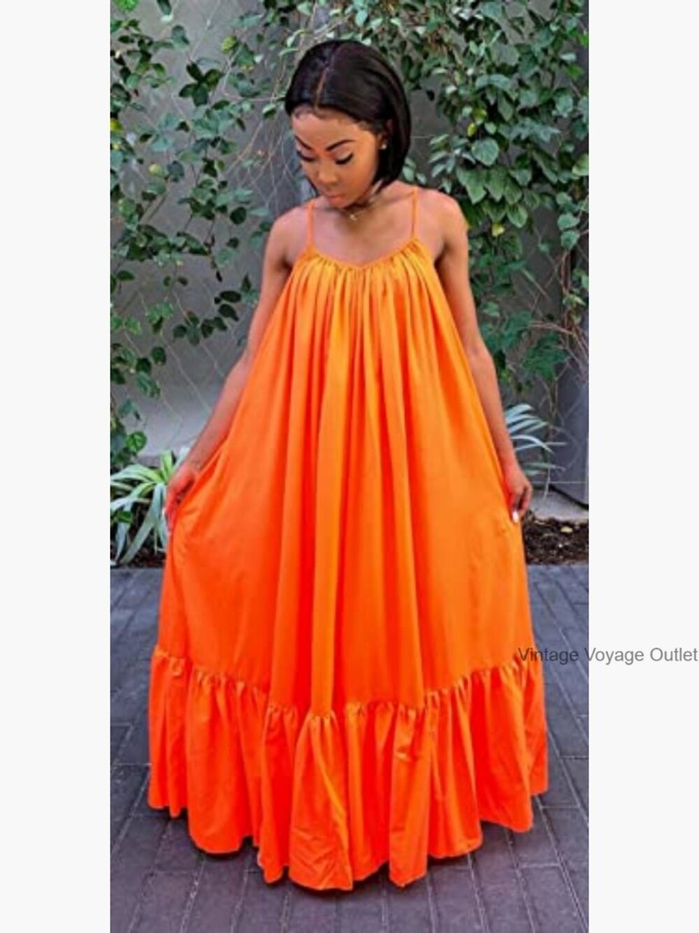Sleeveless Ruched Ruffle Hem Maxi Swing Dress with Pockets - Picture 2 of 7